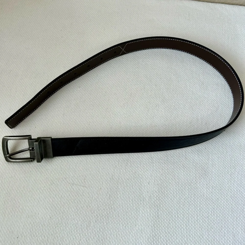 Belt Leather Reversible Black Brown Gray Brass Metal Buckle Kids Boys Unisex